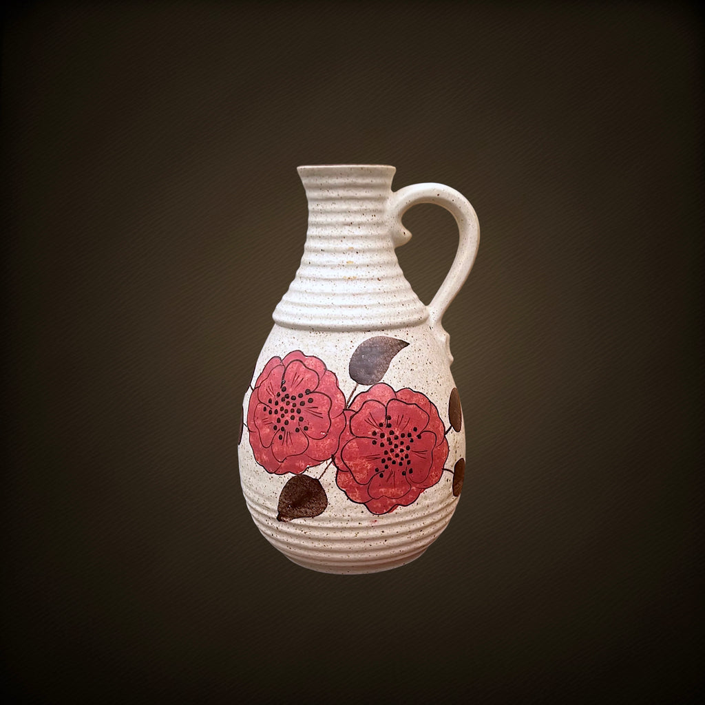 Vase Bay Keramik 631-30 à Décor Floral Rose Framboise – Années 60-70