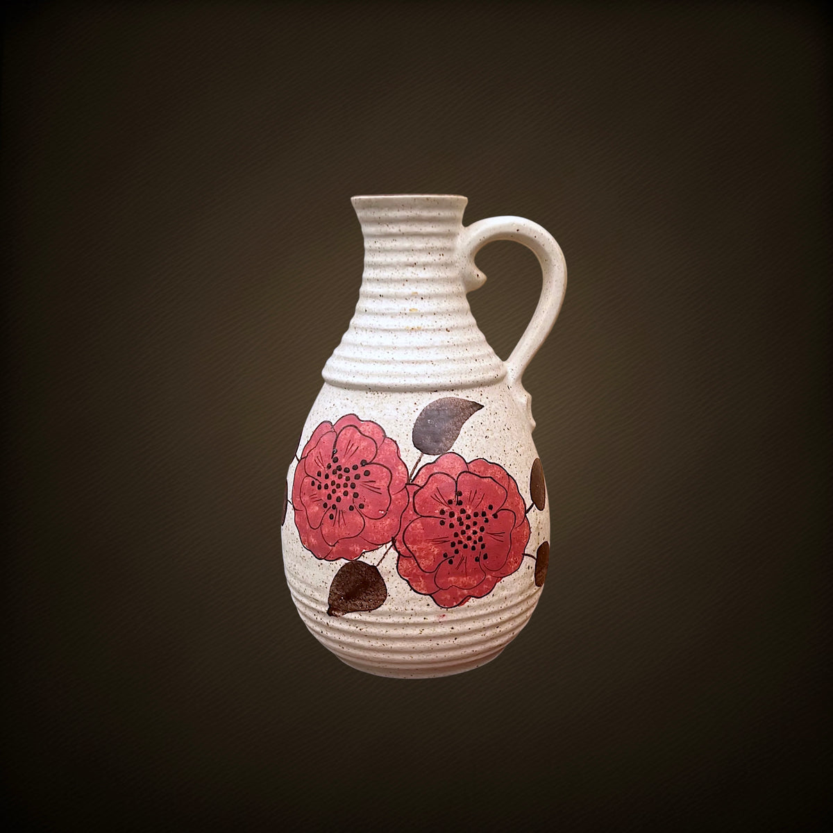 Vase Bay Keramik 631-30 à Décor Floral Rose Framboise – Années 60-70