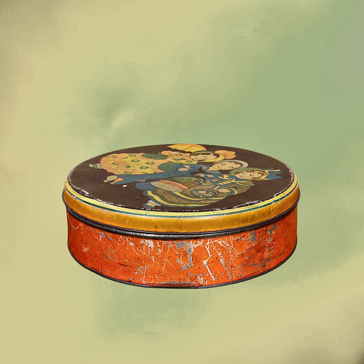 Boîte Métallique Ronde Ancienne à Décor d’Enfants Illustrés – Vers 1930