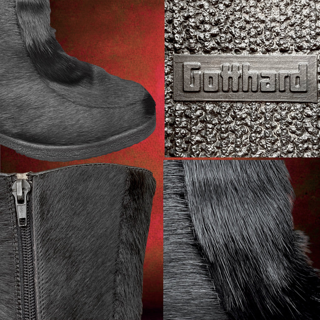 Bottes Gotthard en Cuir Noir à Poil et Peau d’Agneau – Années 70