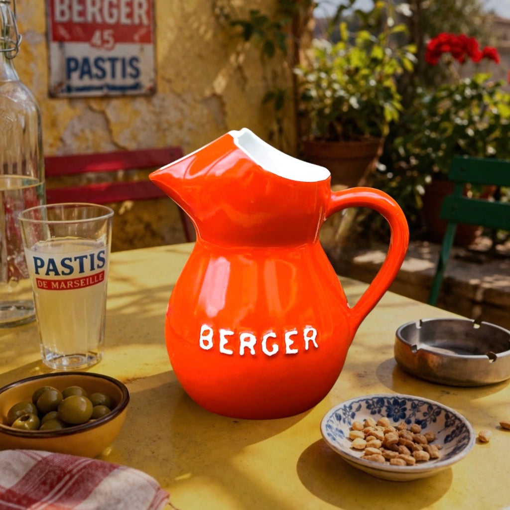 pichet-berger-vintage-ceramique-rouge-publicitaire
