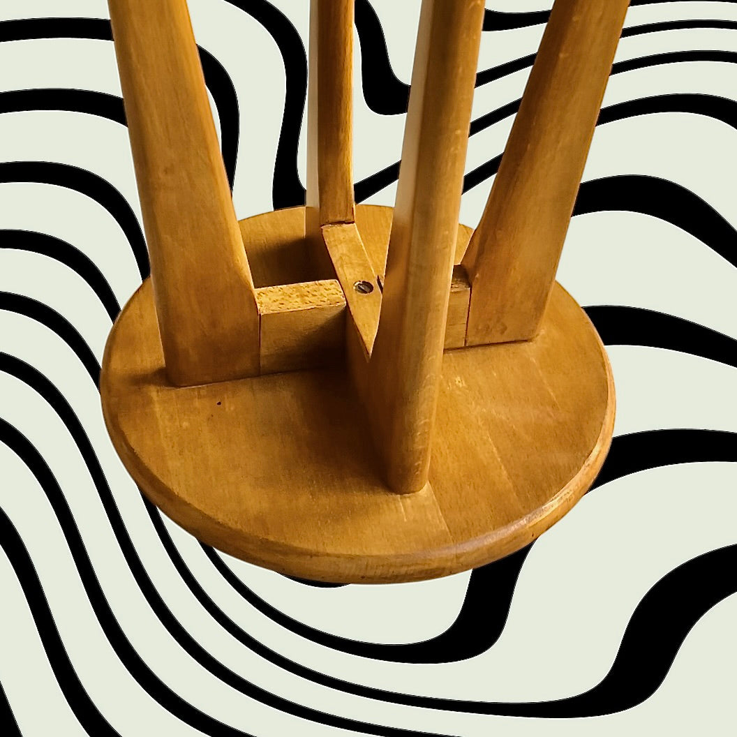 Tabouret vintage bois massif verni pieds compas années 60 style scandinave