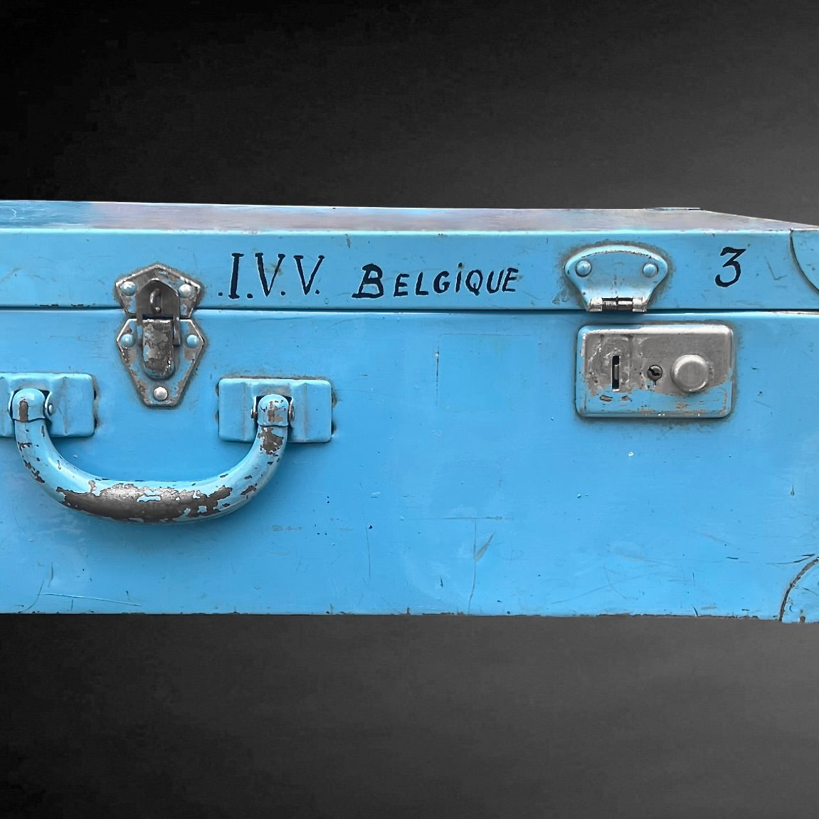 Grande valise métallique vintage bleue malle métal ancienne