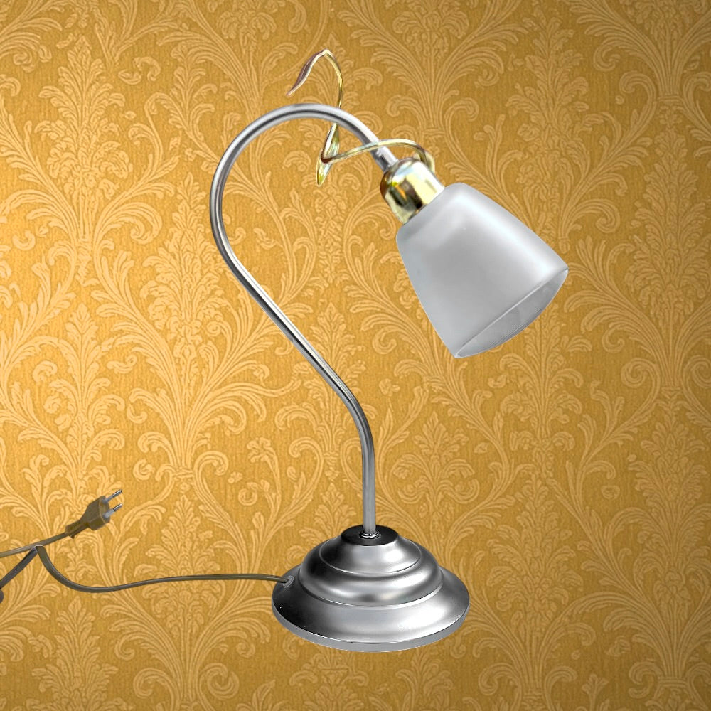 Lampe col de cygne vintage Massive métal argenté et doré verre dépoli années 70
