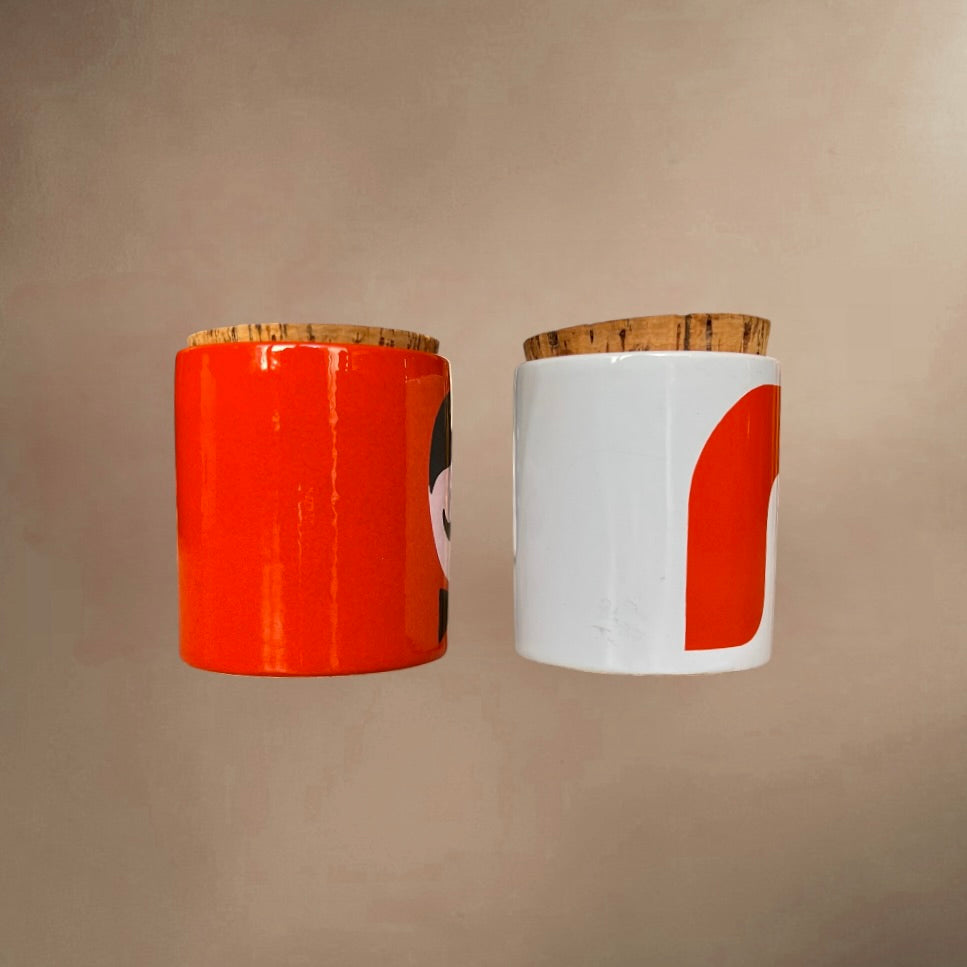 Duo de Pots en Céramique Waechtersbach West Germany Rouge et Blanc Bouchons Liège Années 70