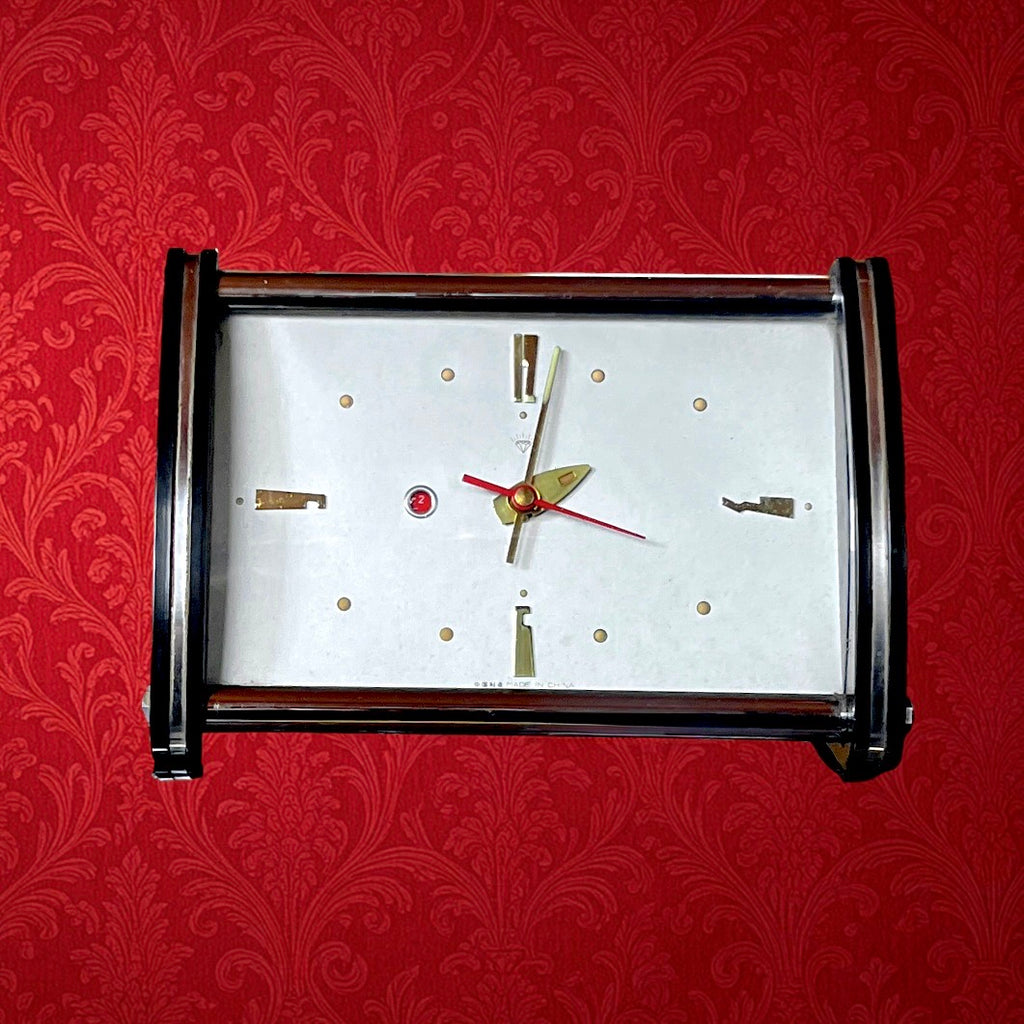 Réveil Diamond Shanghai Chromé et Bakélite Noir Design Space Age Années 60 70