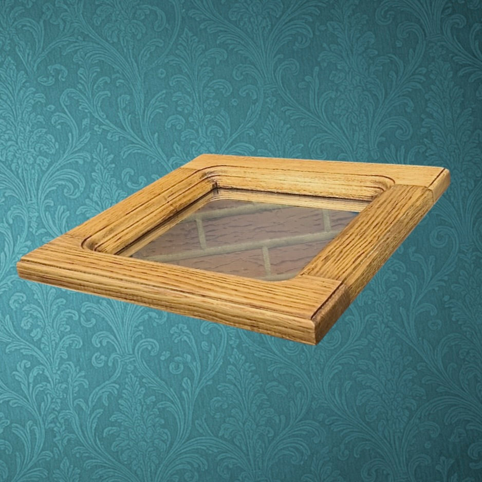 Miroir Mural Carré en Bois Massif Clair Glace 20 x 20 cm – Années 70 80