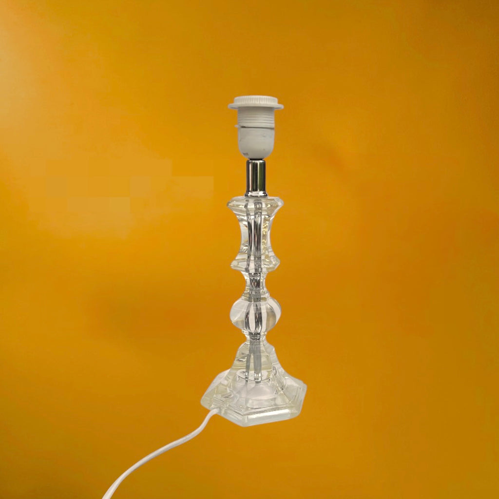 Pied de Lampe Vintage en Lucite / Plexiglas Facetté et Métal Chromé - Style Hollywood Regency 1970