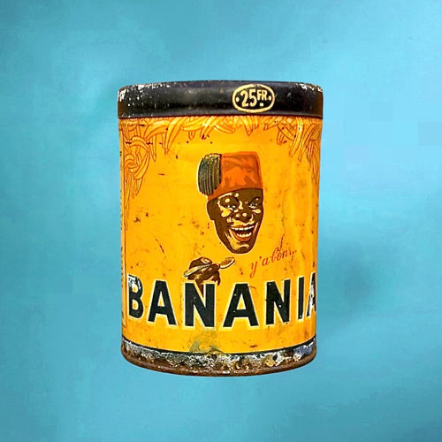 Boîte Banania vintage bilingue Bruxelles 250 g – tôle lithographiée années 40-50
