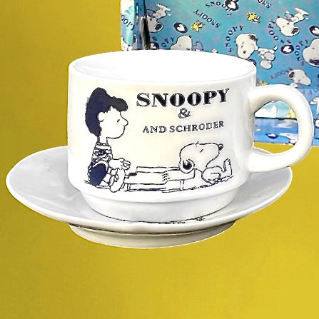 Service enfant Snoopy vintage tasse soucoupe cuillere coffret Peanuts cadeau enfant retro