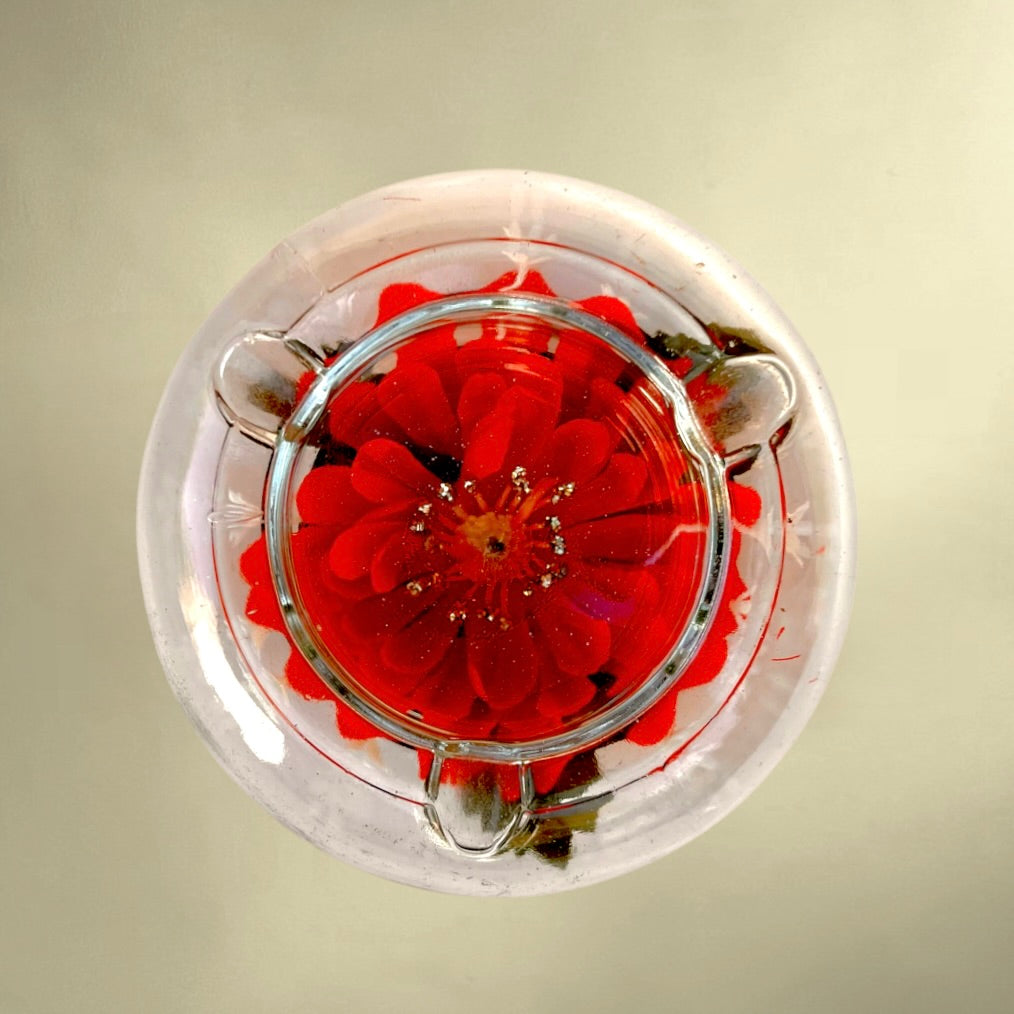Cendrier vintage fleuri en verre et plastique – kitsch années 1960