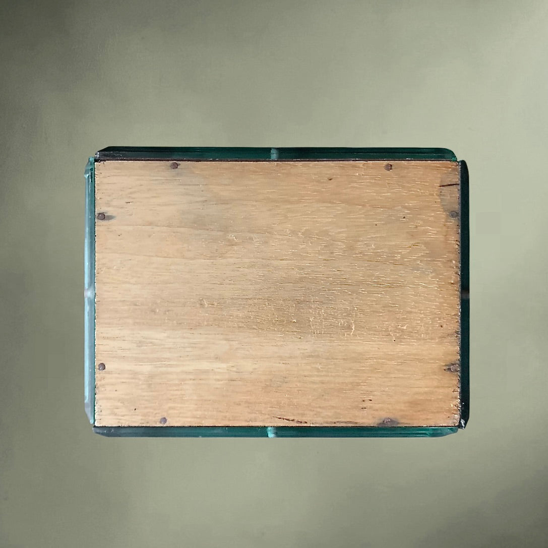 Boîte à bijoux Art Déco en verre miroir biseauté et bois – coffret vintage années 1940