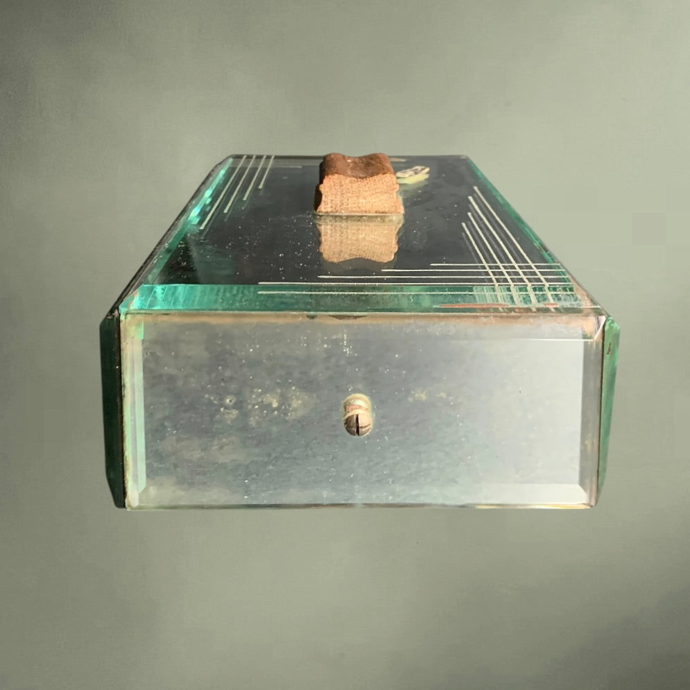 Boîte à bijoux Art Déco en verre miroir biseauté et bois – coffret vintage années 1940