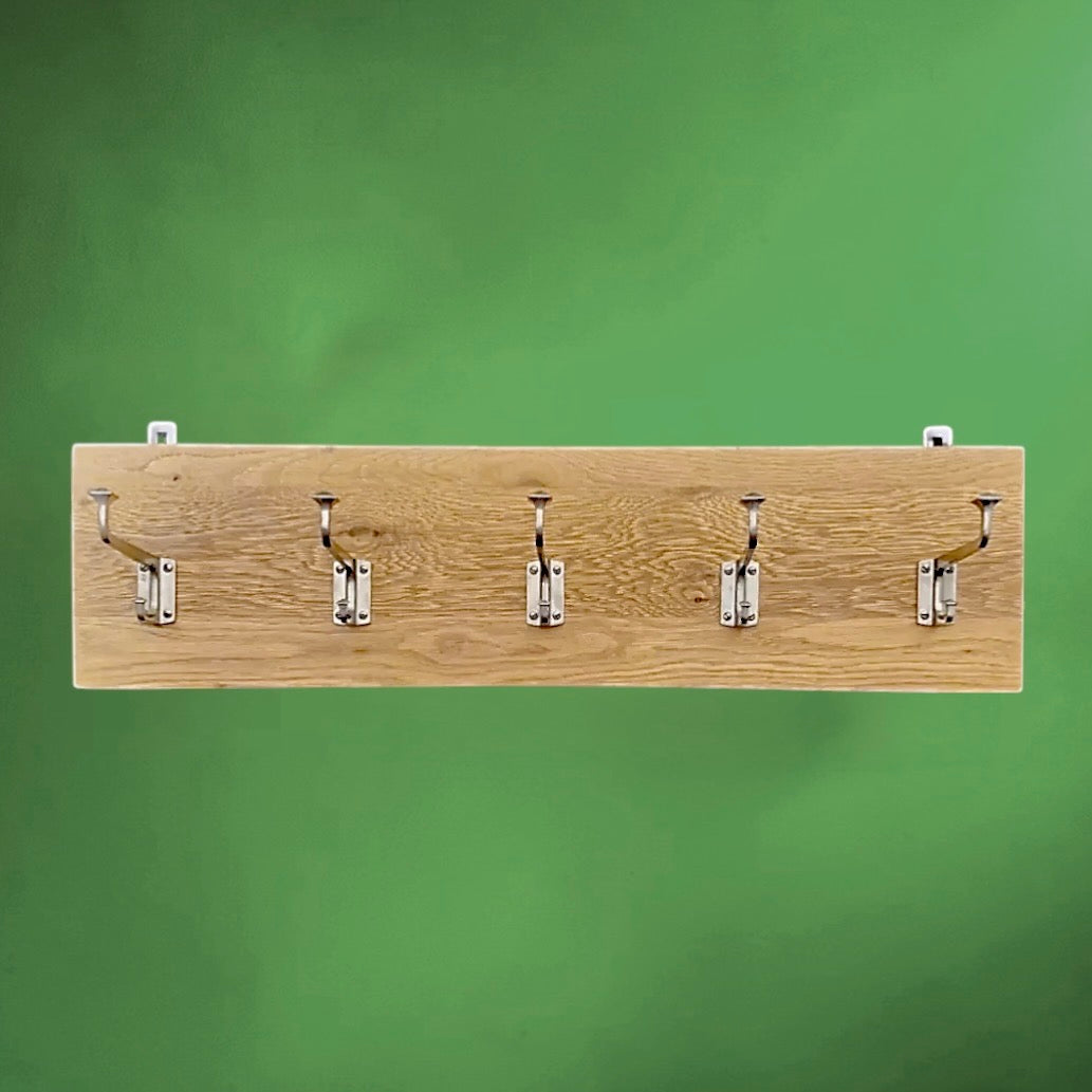 Portemanteau mural vintage bois massif et aluminium chromé années 70
