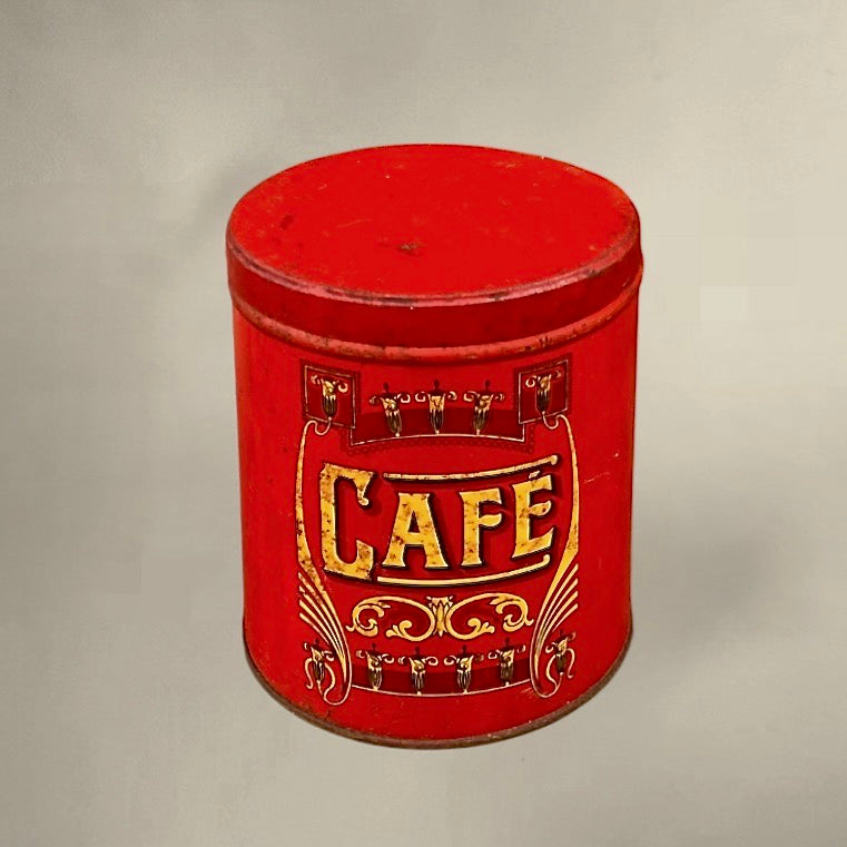 Boîte à café ancienne belge en tôle lithographiée rouge