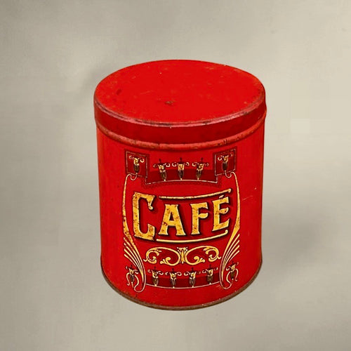 Boîte à café ancienne belge en tôle lithographiée rouge