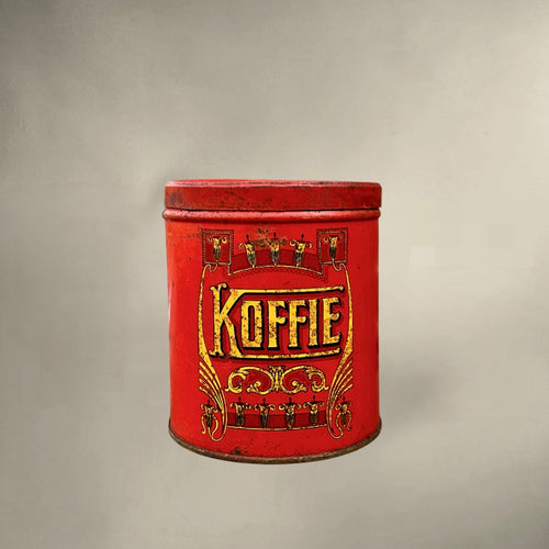 Boîte à café ancienne tôle lithographiée rouge décor café cuisine vintage