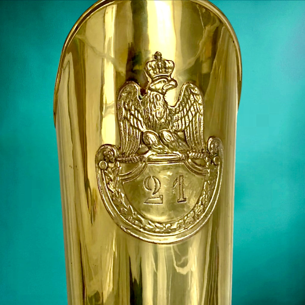 Porte parapluie laiton Mécap botte officier vintage Belgique blason aigle