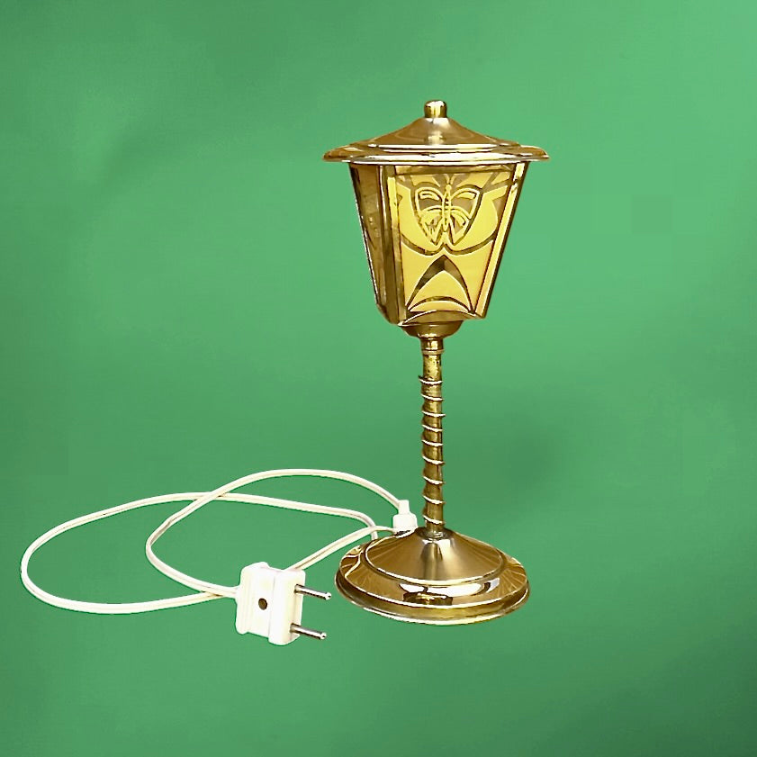 Lampe réverbère vintage en laiton à motif papillon