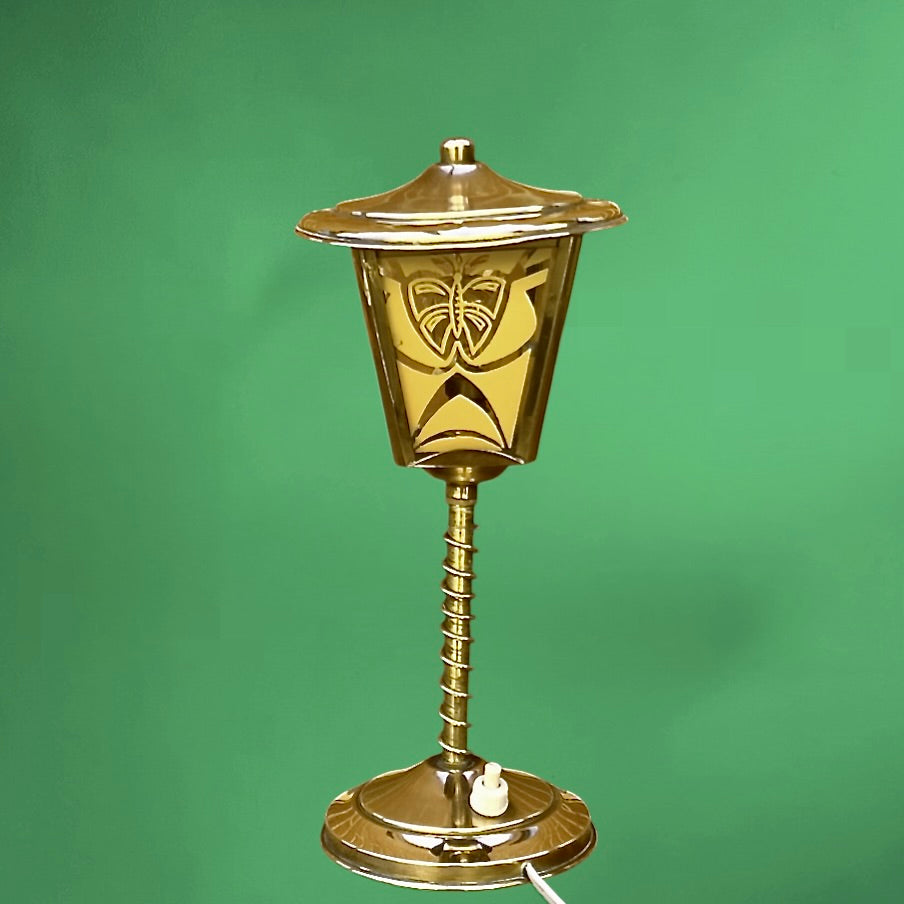 Lampe vintage laiton réverbère art déco papillon années 50