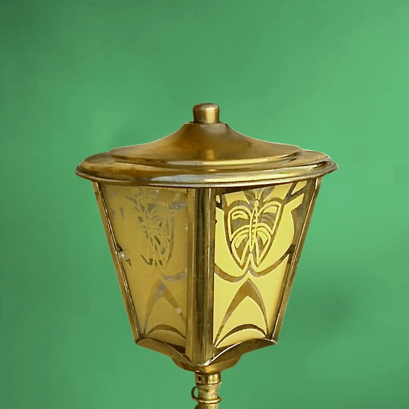 Lampe vintage laiton réverbère art déco papillon années 50