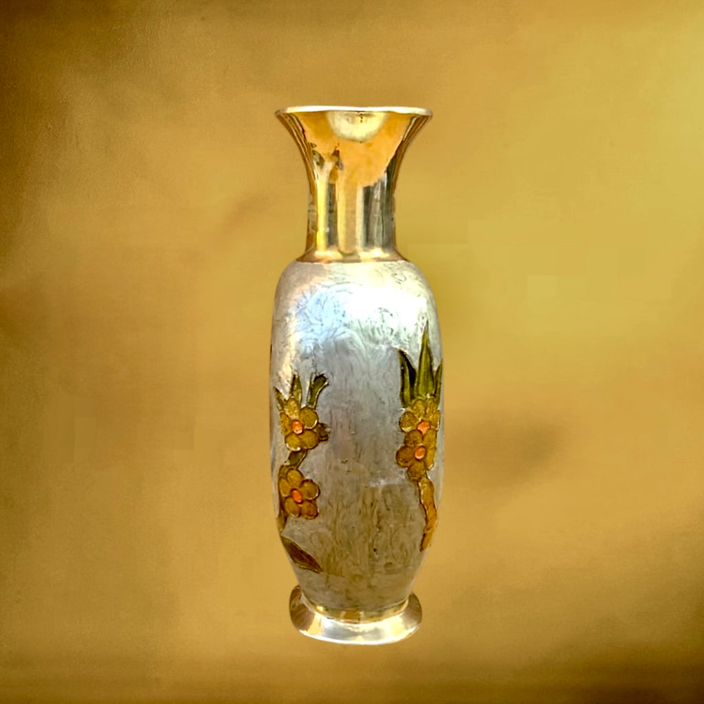 Vase vintage laiton cloisonné hiboux émaillés années 70