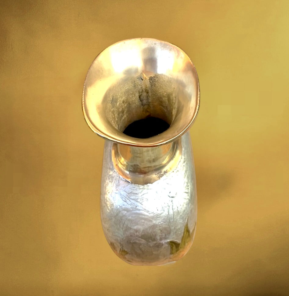 Vase vintage laiton cloisonné hiboux émaillés années 70