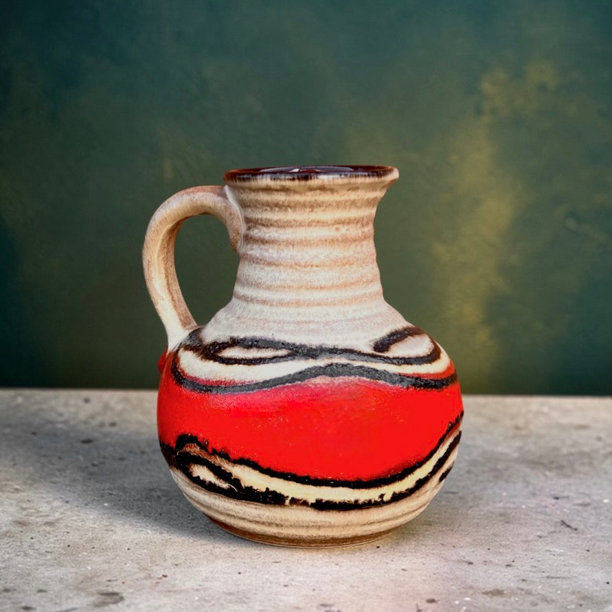 Vase Fat Lava Bay Keramik 631-14 – West Germany – rouge et beige