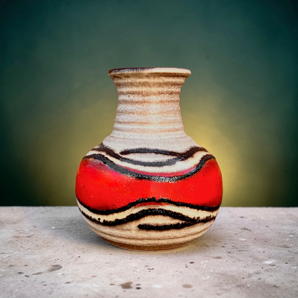 Vase Fat Lava Bay Keramik 631 14 – West Germany – céramique vintage rouge – WGP – années 60 70