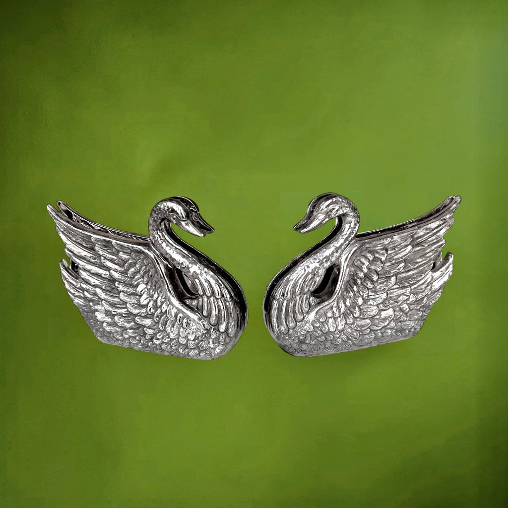 Porte-serviettes cygnes vintage métal argenté – paire – déco table rétro – années 70