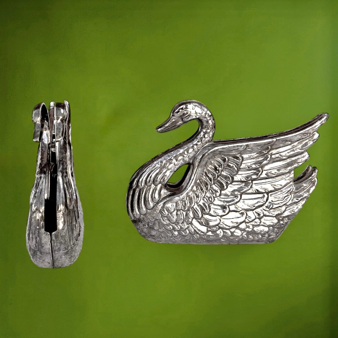 Porte-serviettes cygnes vintage métal argenté – paire – déco table rétro – années 70