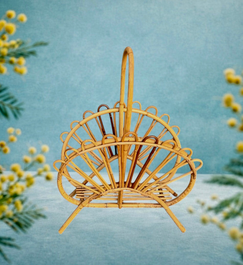 Porte-revue vintage en bambou – design éventail – années 60