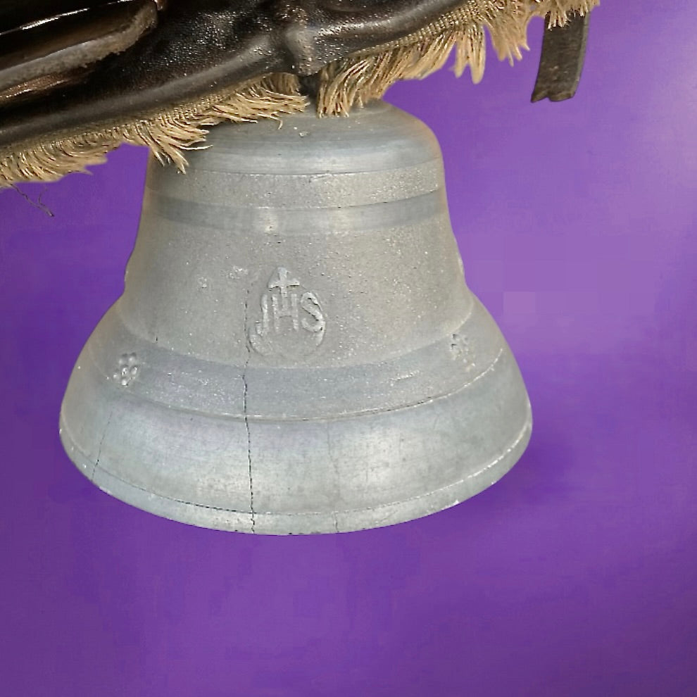 Cloche ancienne bovin métal et cuir – cloche pastorale vintage – décoration rustique ferme