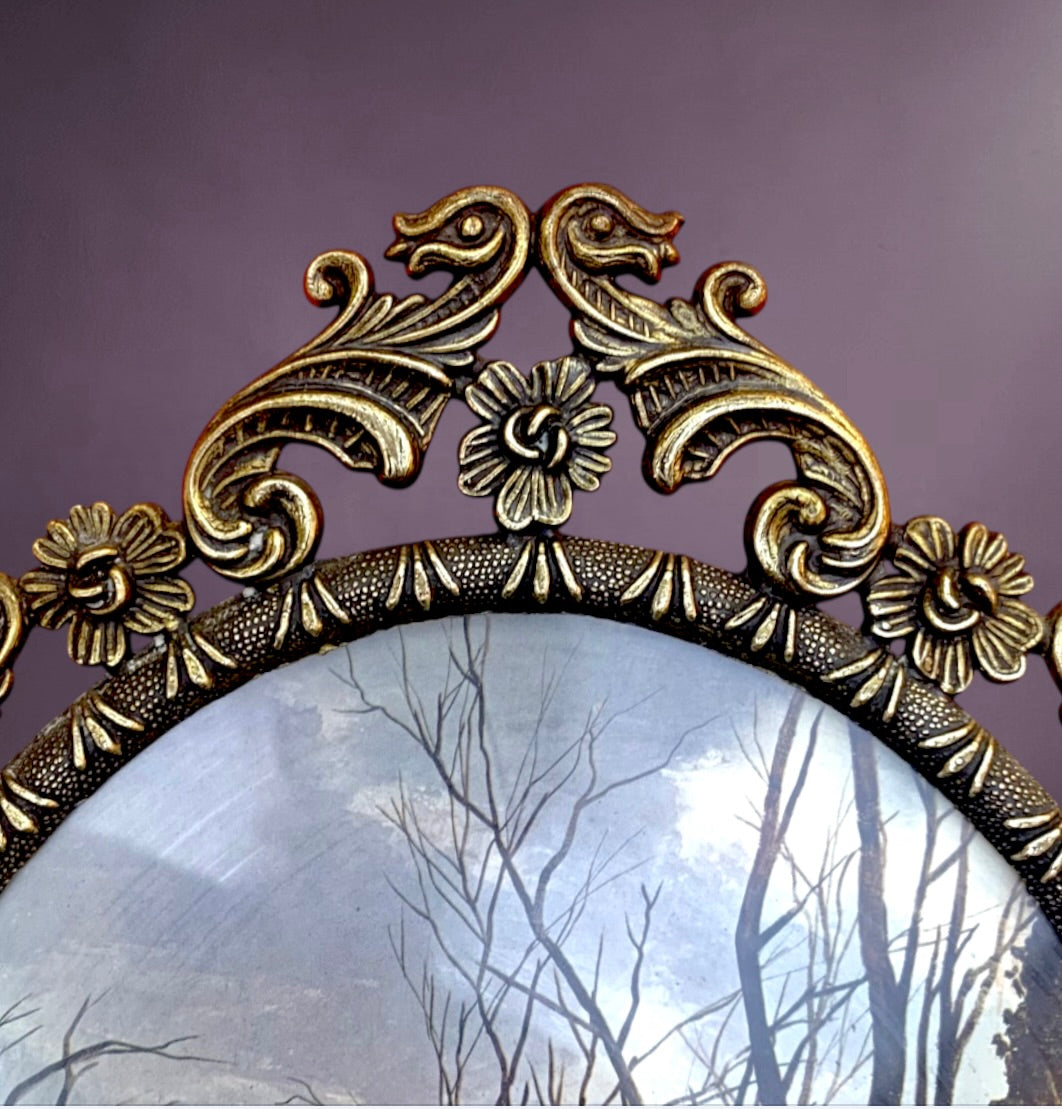 Paire cadres ovales vintage métal doré rococo – cadres muraux années 50 baroque