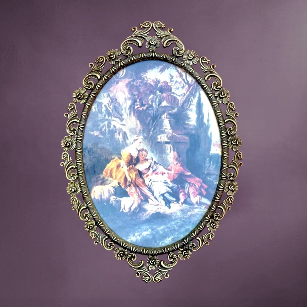 Paire cadres ovales vintage métal doré rococo – cadres muraux années 50 baroque