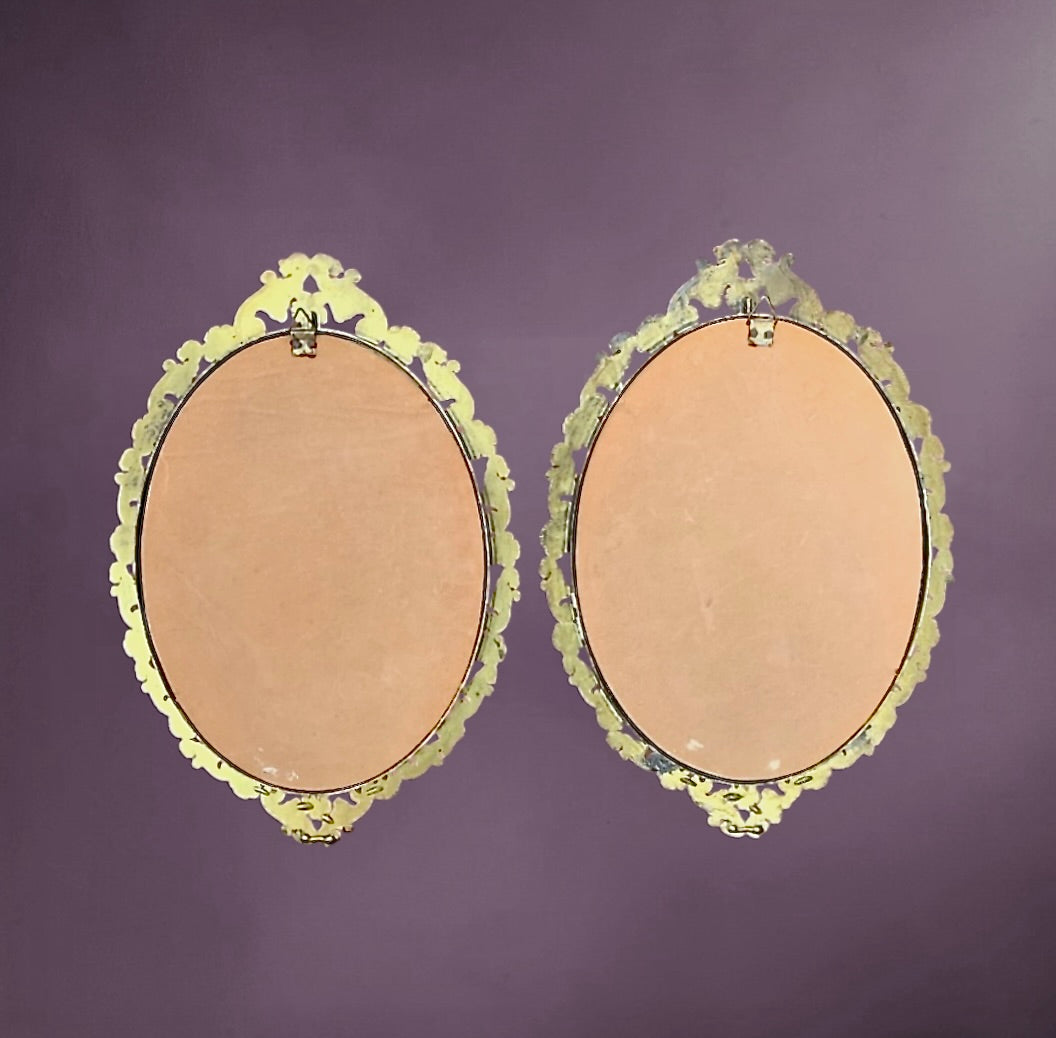 Paire cadres ovales vintage métal doré rococo – cadres muraux années 50 baroque
