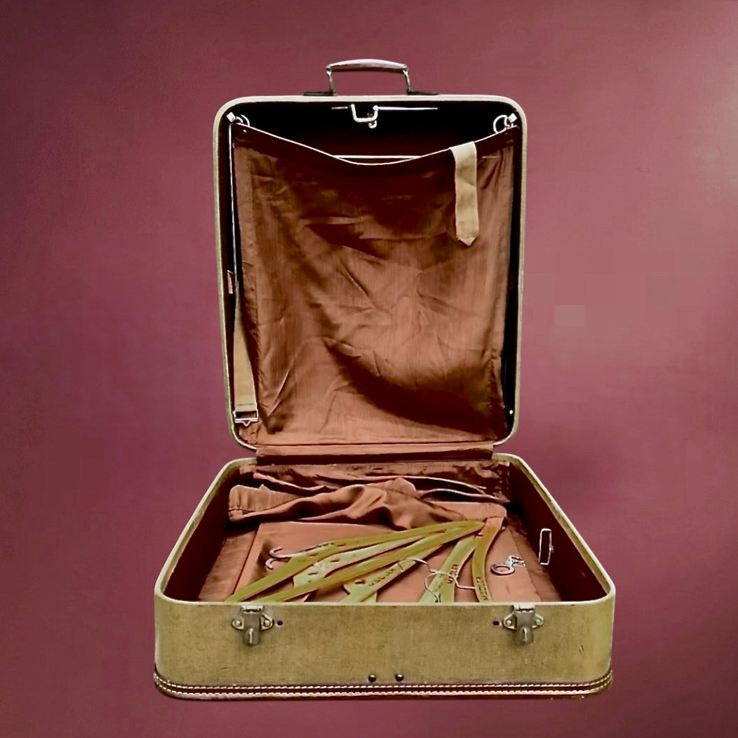 Valise vintage Mädler Aviatic 1920 – malle de voyage cuir avec cintres d’origine