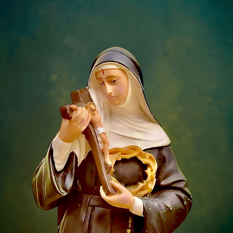 Statue Sainte Rita vintage – résine peinte main Italie 40 cm
