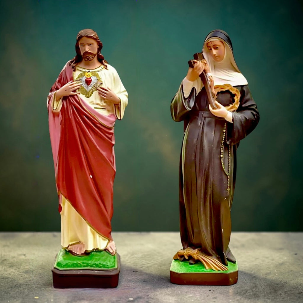 Statue Sainte Rita vintage – résine peinte main Italie 40 cm