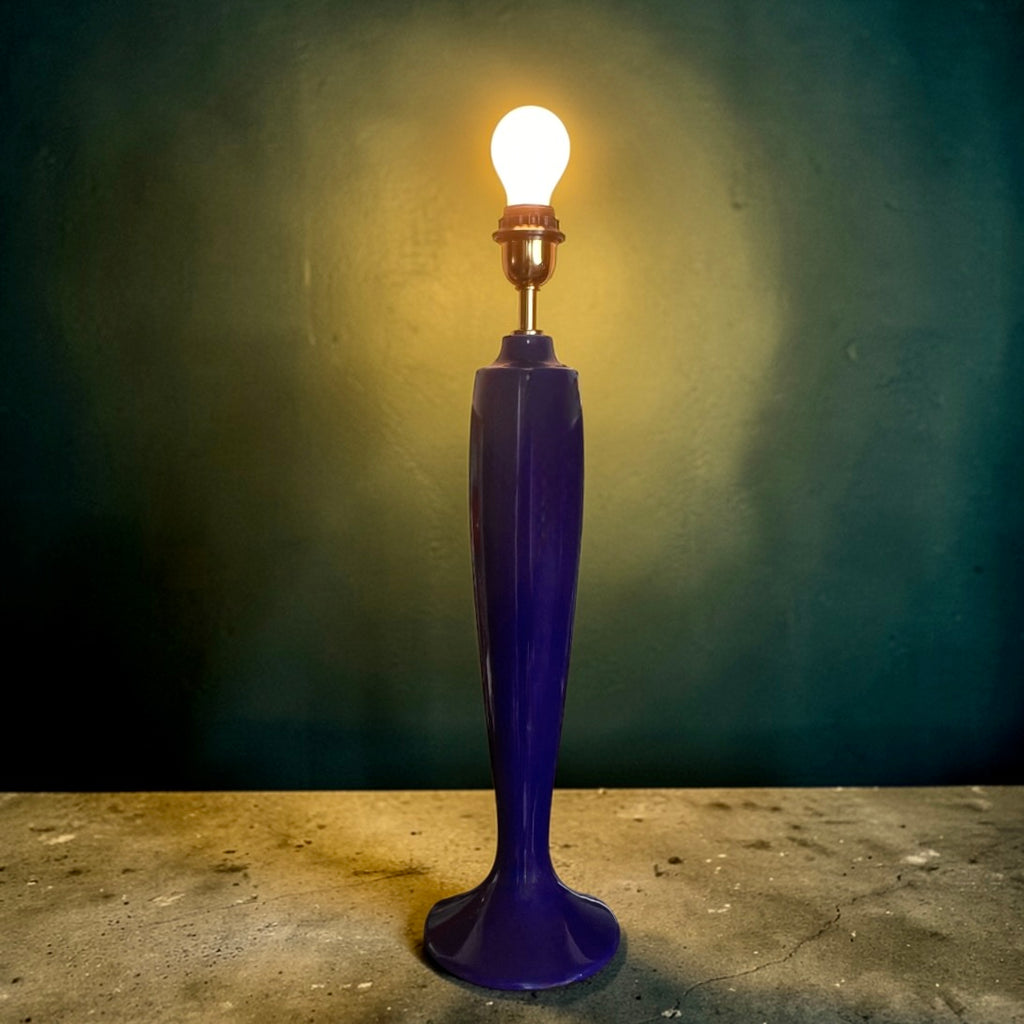 Grand pied de lampe vintage en céramique bleu cobalt  – années 1960