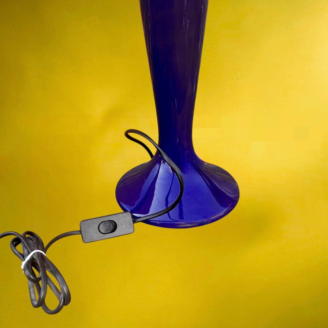 Grand pied de lampe vintage en céramique bleu cobalt  – années 1960