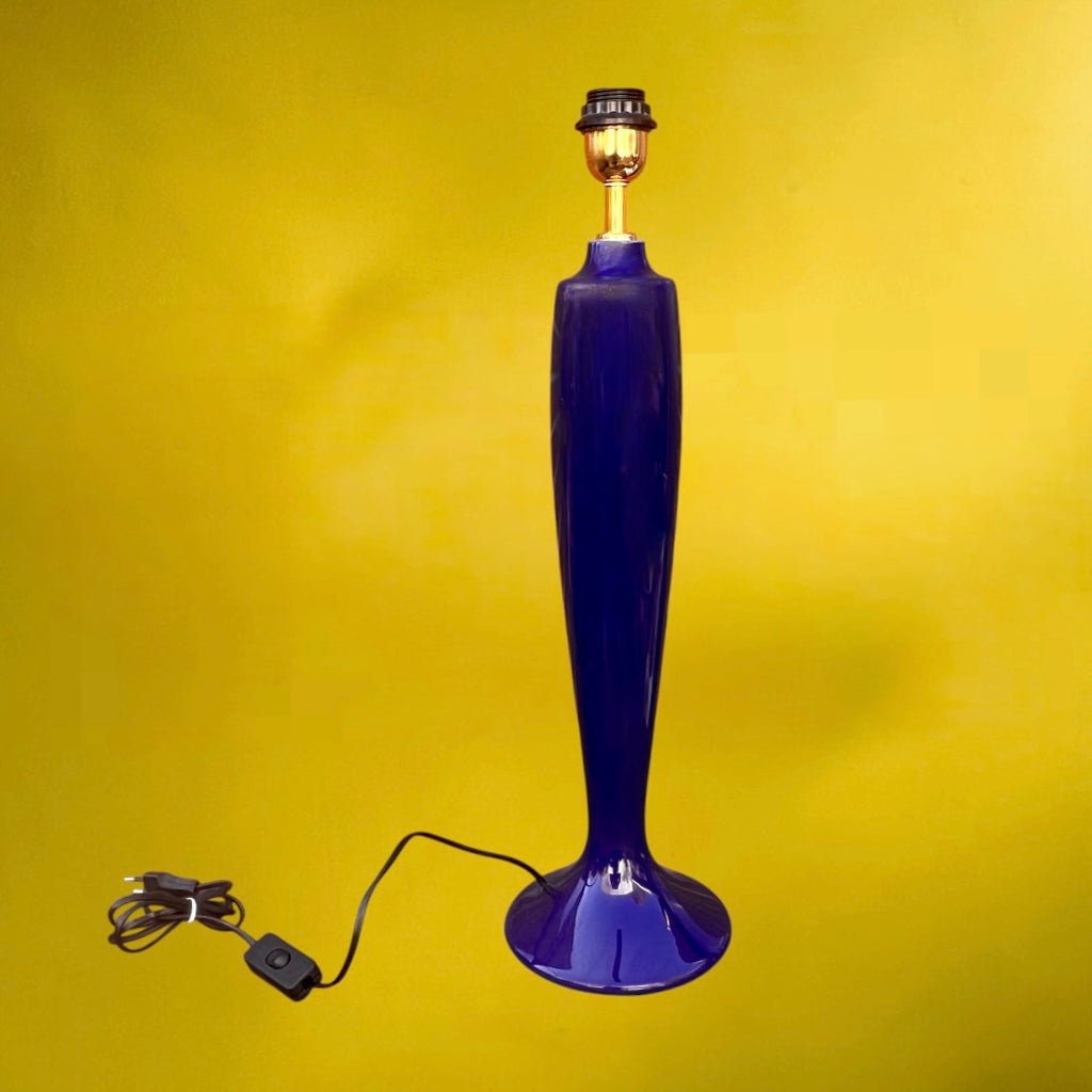 Grand pied de lampe vintage en céramique bleu cobalt  – années 1960