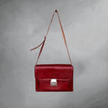 sac appareil photo vintage cuir bordeaux – sacoche rigide bandoulière – années 60 70