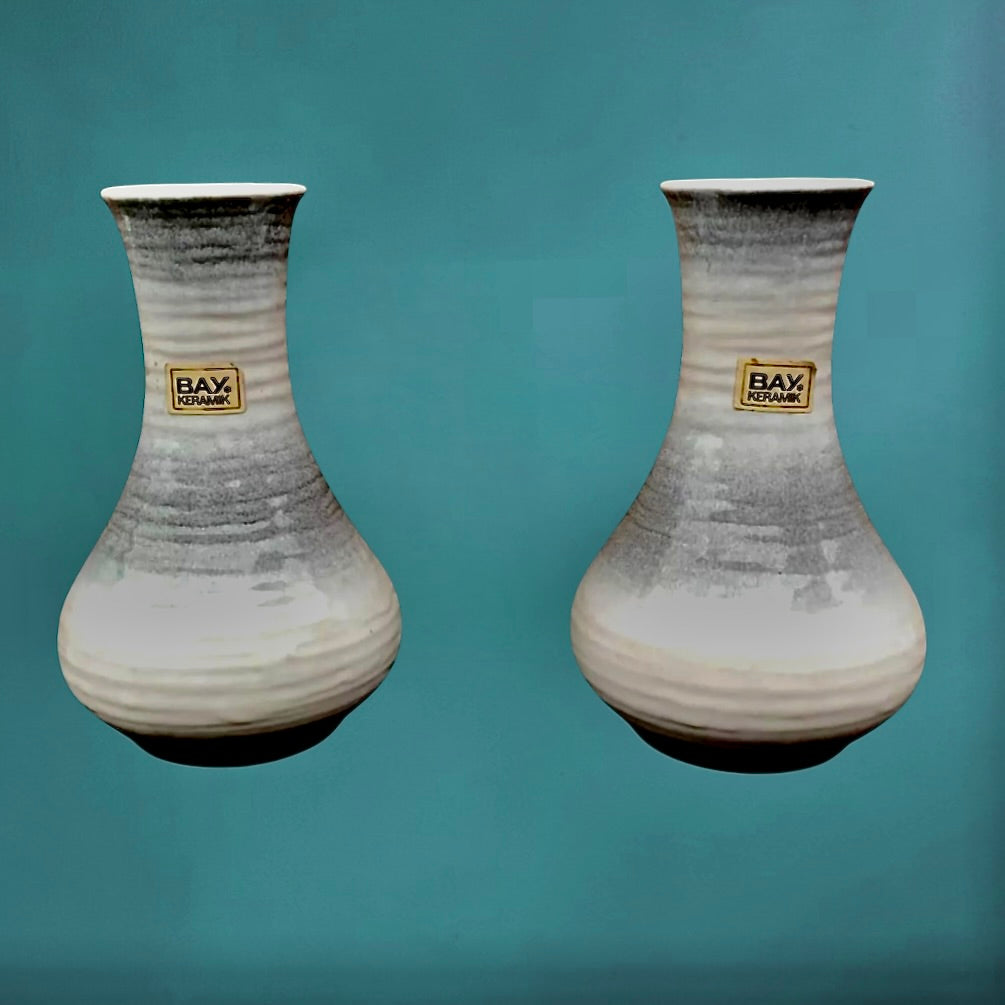 Paire de vases Bay Keramik 740-20 – céramique West Germany blanc et gris – vintage années 60 70