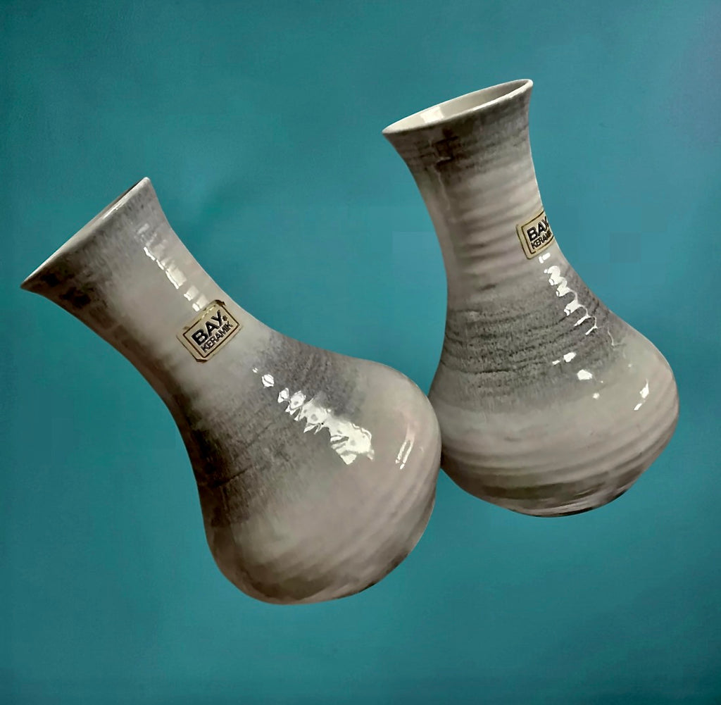Paire de vases Bay Keramik 740-20 – céramique West Germany blanc et gris – vintage années 60 70