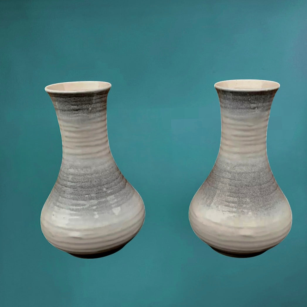 Paire de vases Bay Keramik 740-20 – céramique West Germany blanc et gris – vintage années 60 70