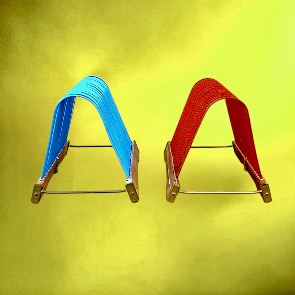 Paire de porte-disques vintage années 60 – rangement 45 tours – rouge et bleu – déco rétro vinyle