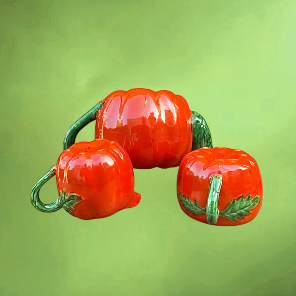 Service à thé vintage tomates céramique italienne – théière tasses pot sucre années 60 70