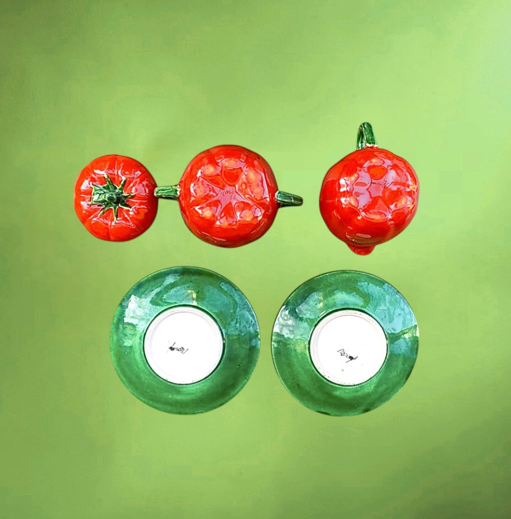 Service à thé vintage tomates céramique italienne – théière tasses pot sucre années 60 70