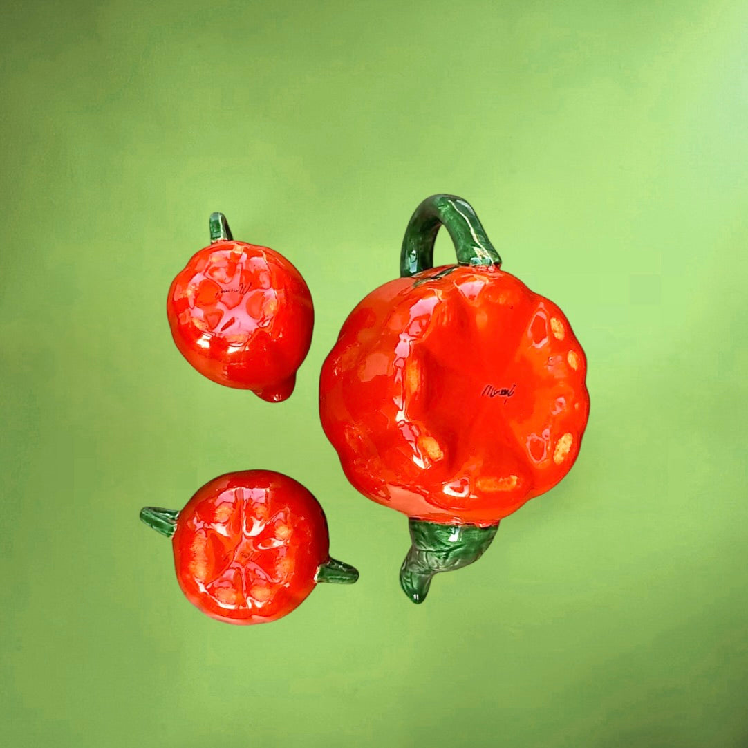 Service à thé vintage tomates céramique italienne – théière tasses pot sucre années 60 70
